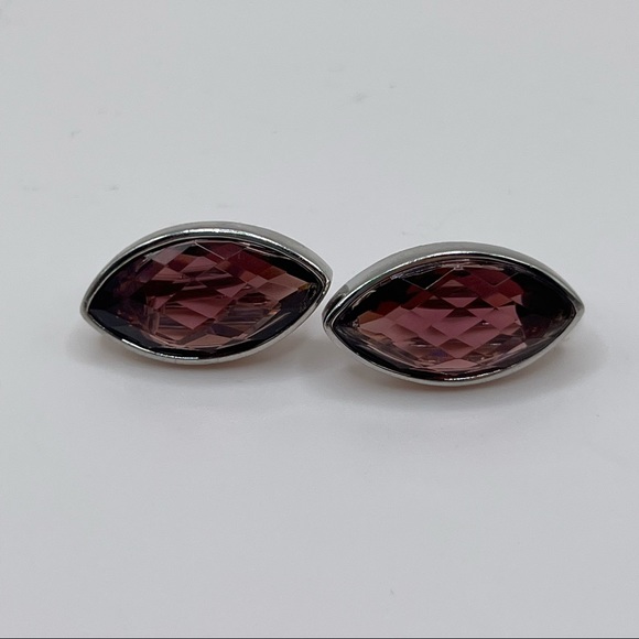 Anne Klein Silver Tone Faceted Maroon Stone Clip On Earrings - Picture 7 of 13
